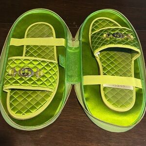 Gucci Mens Slides Chartreuse Quilted Green Slippers w/ case